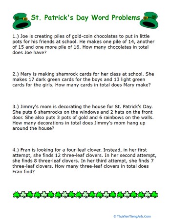 St. Patrick’s Day Word Problems