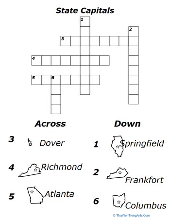 State Capitals Crossword 2