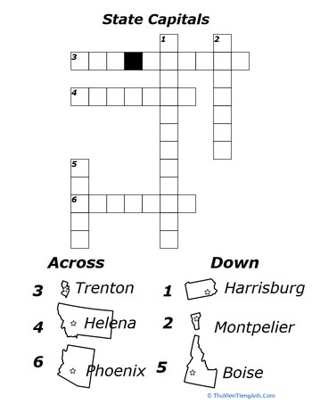 States and Capitals Crossword Puzzle