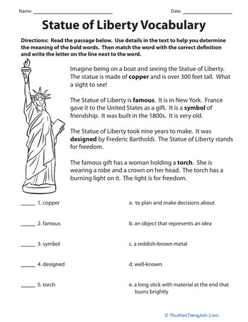 Statue of Liberty Vocabulary