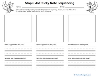 Stop & Jot Sticky Note Sequencing