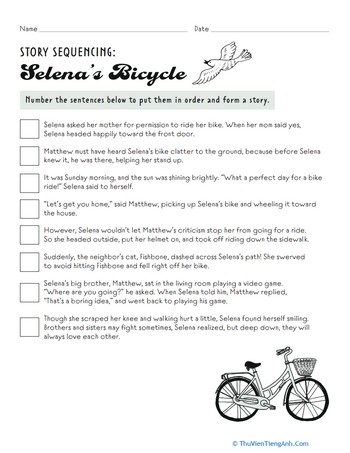 Story Sequencing: Selena’s Bicycle
