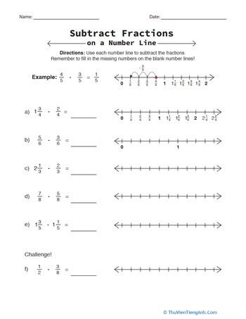 Subtract Fractions on a Number Line