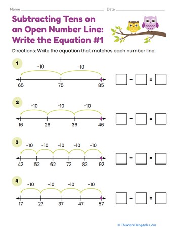 Subtracting Tens on an Open Number Line: Write the Equation #1