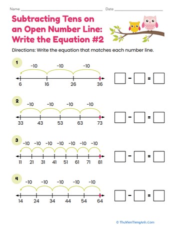 Subtracting Tens on an Open Number Line: Write the Equation #2