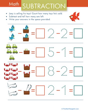 Subtraction with Pictures: Toys