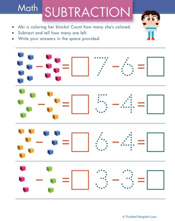 Subtraction with Pictures: Colored Blocks