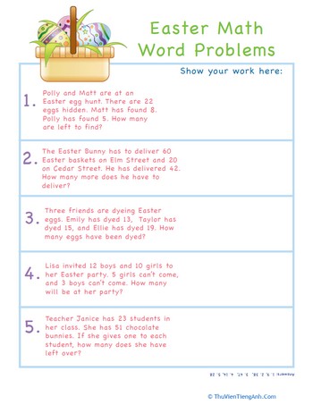Easter Subtraction Word Problems