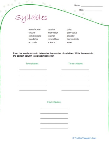 Syllable Practice: Count the Syllables