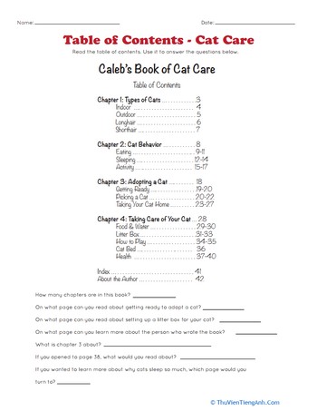 Table of Contents – Cat Care