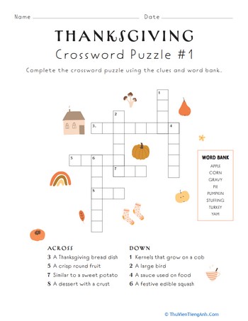 Thanksgiving Crossword Puzzle #1