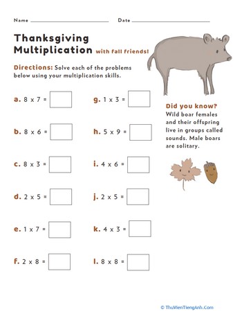 Thanksgiving Multiplication #2