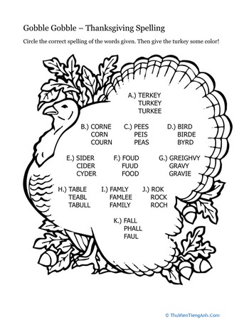 Thanksgiving Spelling