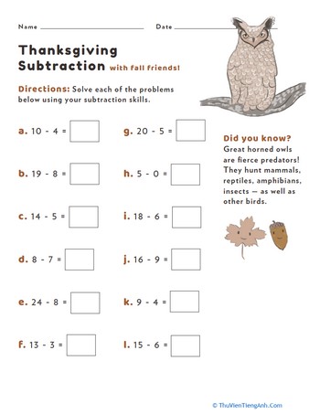 Thanksgiving Subtraction #5