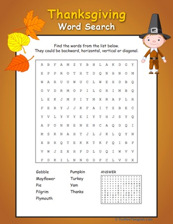 Thanksgiving Word Search: Easy
