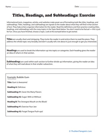 Titles, Headings, and Subheadings: Exercise
