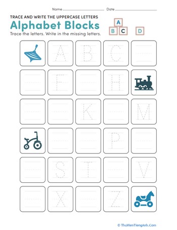 Alphabet Blocks: Trace the Uppercase Letters