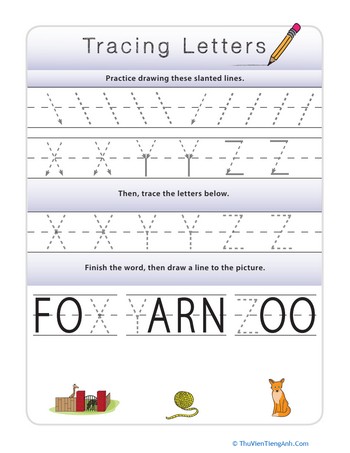 Tracing Letters X, Y, Z