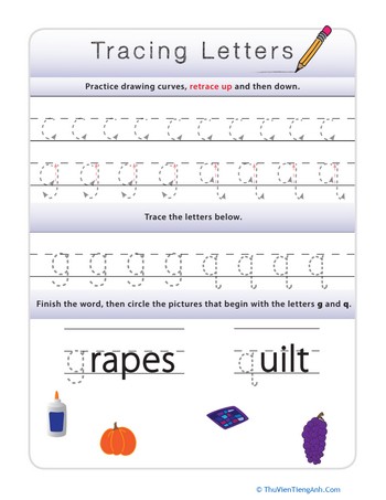 Tracing Lowercase Letters g,q