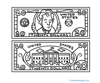 Twenty Dollar Bill Coloring Page