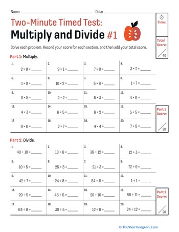 Two-Minute Timed Test: Multiply and Divide #1