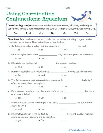 Using Coordinating Conjunctions: Aquarium
