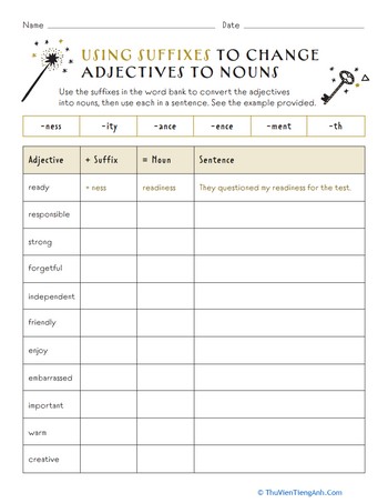 Using Suffixes to Change Adjectives to Nouns