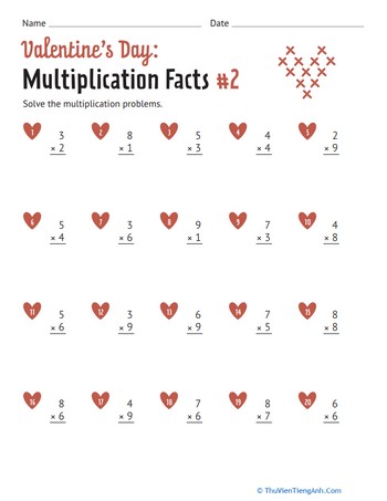 Valentine’s Day: Multiplication Facts #2