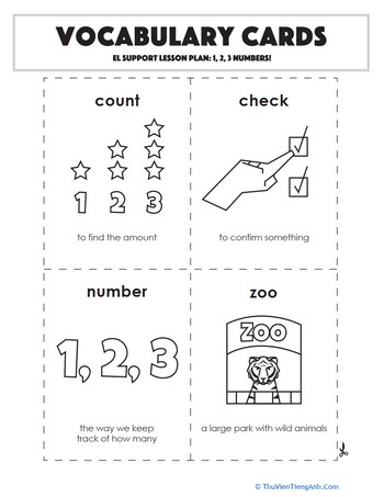 Vocabulary Cards: 1, 2, 3 Numbers!