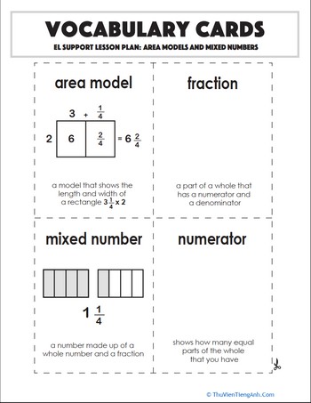 Vocabulary Cards: Area Models and Mixed Numbers