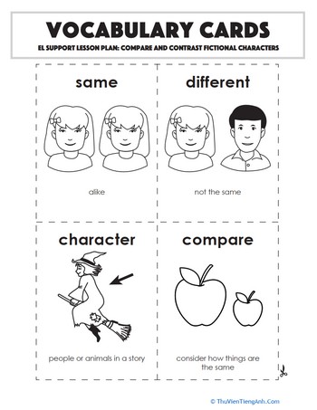 Vocabulary Cards: Compare and Contrast Fictional Characters