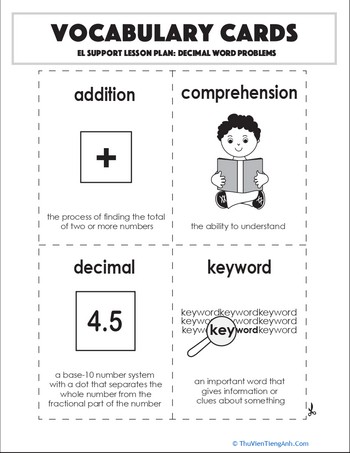 Vocabulary Cards: Decimal Word Problems