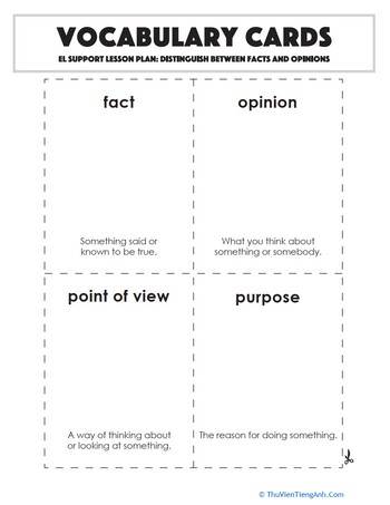 Vocabulary Cards: Distinguish Between Facts and Opinions