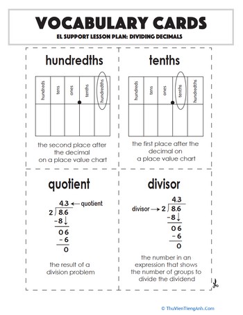 Vocabulary Cards: Dividing Decimals
