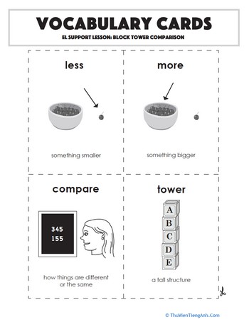 Vocabulary Cards: Block Tower Comparison