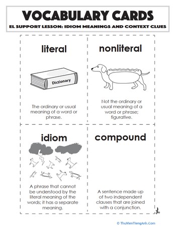 Vocabulary Cards: Idiom Meanings and Context Clues
