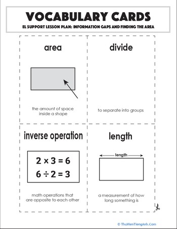 Vocabulary Cards: Information Gaps and Finding the Area