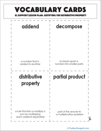 Vocabulary Cards: Justifying the Distributive Property