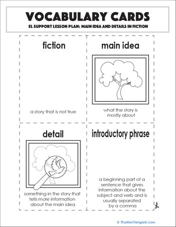 Vocabulary Cards: Main Idea and Details in Fiction