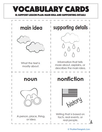 Vocabulary Cards: Main Idea and Supporting Details