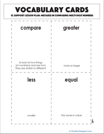 Vocabulary Cards: Mistakes in Comparing Multi-Digit Numbers