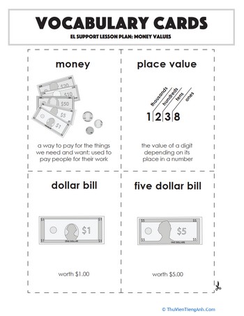 Vocabulary Cards: Money Values