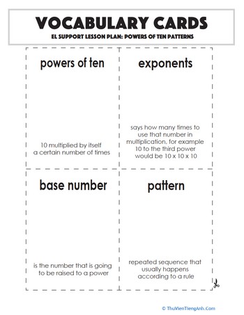 Vocabulary Cards: Powers of Ten Patterns