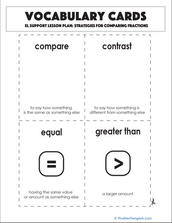 Vocabulary Cards: Strategies for Comparing Fractions