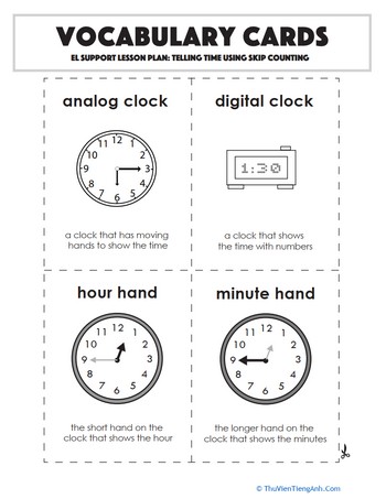 Vocabulary Cards: Telling Time Using Skip Counting
