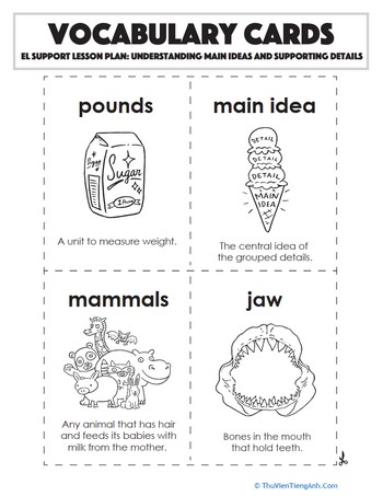 Vocabulary Cards: Understanding Main Ideas and Supporting Details