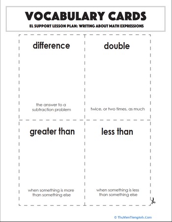 Vocabulary Cards: Writing About Math Expressions