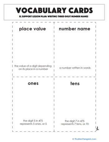 Vocabulary Cards: Writing Three-Digit Number Names