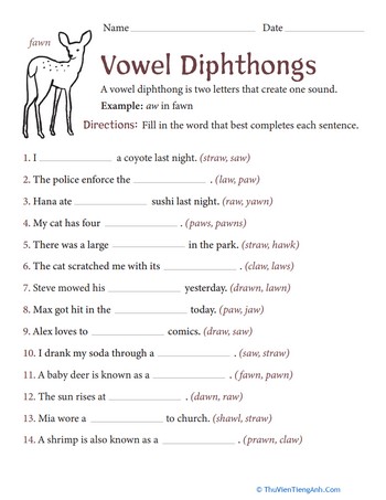 Practice Reading Vowel Diphthongs: AW