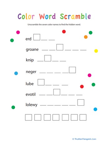 Word Scramble: Colors!